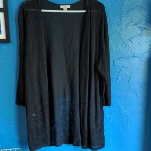 Croft & Barrow Black Open-Front Cardigan Semi-Sheer 2X